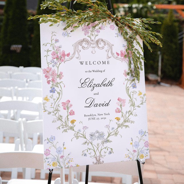 Elegant Rococo Floral Crest Wedding Welcome Poster (Von Creator hochgeladen)