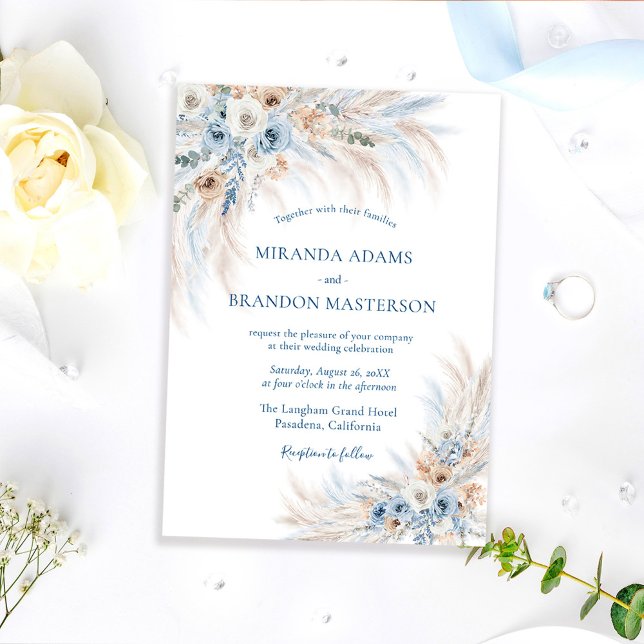 Elegant Romantic Blue Floral Boho Wedding Einladung (Von Creator hochgeladen)