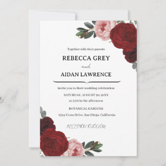 Elegant Romantic Botanical Burgundy Floral wedding Einladung