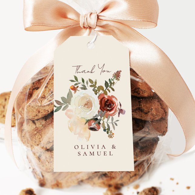 Elegant Romantic Fall Floral Red Wedding Geschenkanhänger (Von Creator hochgeladen)