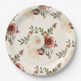 Elegant Romantic Fall Floral Red Wedding Pappteller