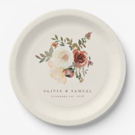 Elegant Romantic Fall Floral Red Wedding Pappteller