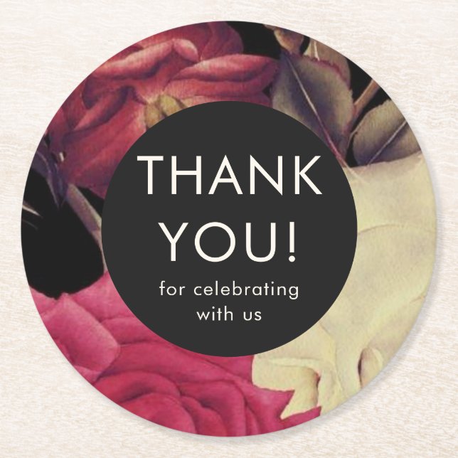 Elegant Romantic Floral Wedding Thank You Runder Pappuntersetzer (Vorderseite)