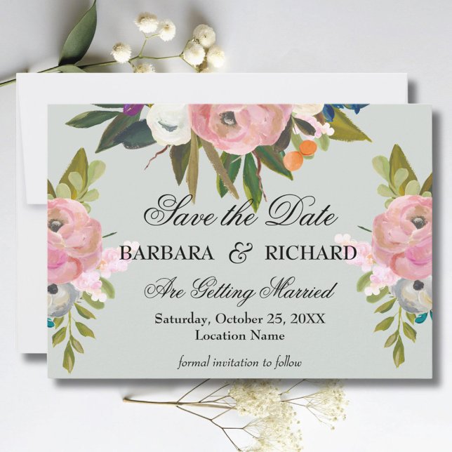 Elegant Romantic Handpainted Floral Wedding Save The Date (Von Creator hochgeladen)