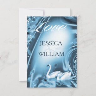 Elégant Romantique Bleu Swan amour mariage RSVP