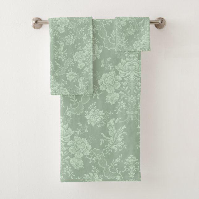 Élégant Romantique Chic Floral Damask-Sage Vert (En situation)