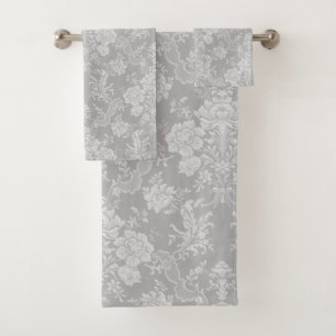 Élégant romantique chic floral gris-damassé