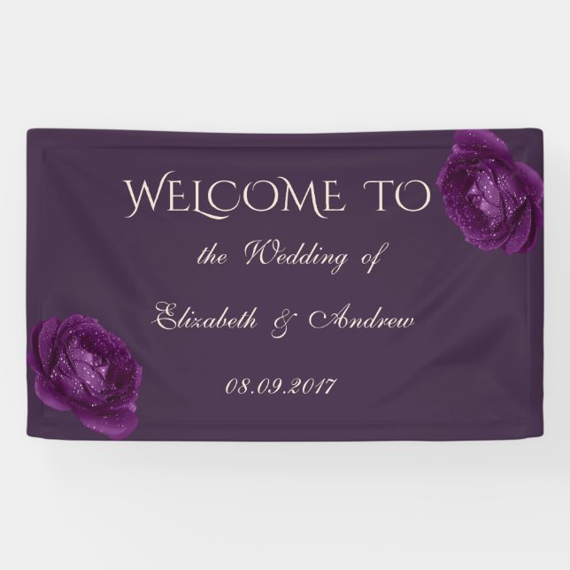 Élégant romantique violet bannière Mariage Rose (Horizontal)