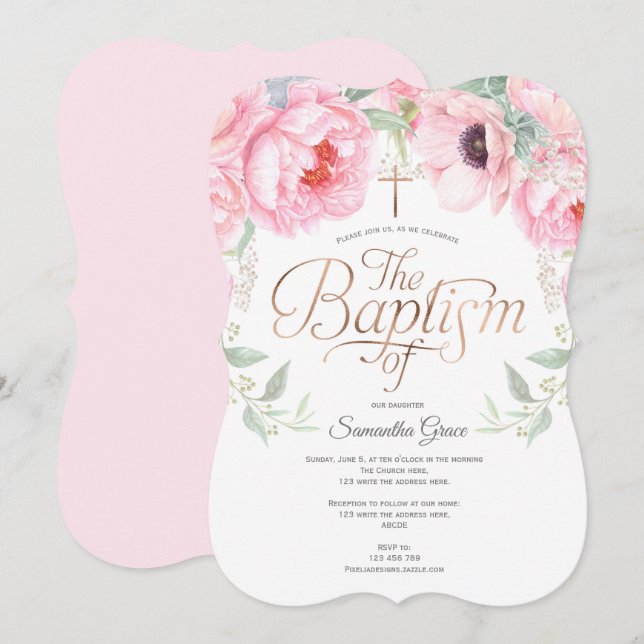 Elegant, rosa, Aquarell, Blütenfarben, Weihnachten Einladung (Vorne/Hinten)
