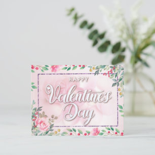 Elegant Rosa Bläserner Valentinstag Postkarte