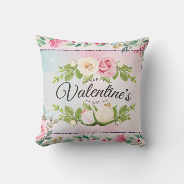 Elegant Rosa Bläserner Valentinstag Postkarte Kissen (Vorderseite)