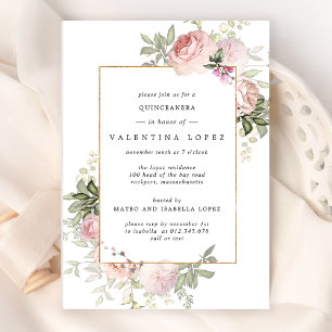 Elegant Rosa Blumenbraun Quinceanera Einladung