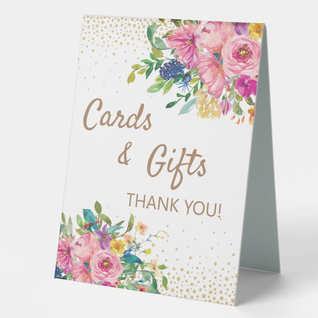 Elegant rosa Blumenkarten Geschenke Kinderdusche T Tischaufsteller (Vorderseite)