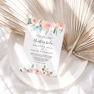 Elegant Rosa Blush Floral Nuestra Boda Wedding Einladung