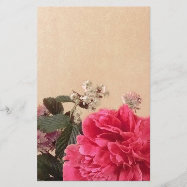 Elegant Rosa Creme Floral Briefpapier (Vorderseite)