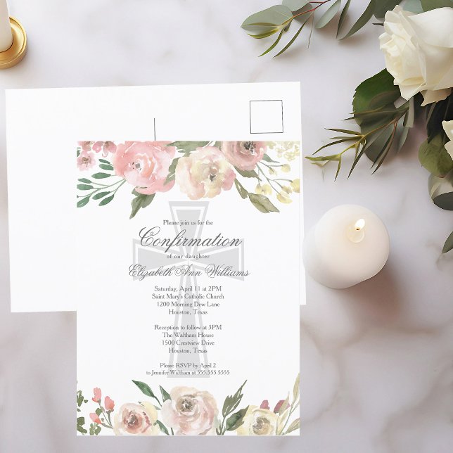 Elegant rosa Elfenbeinblume Religiöse Bestätigung Postkarte (Von Creator hochgeladen)