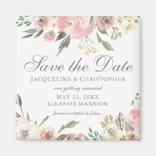 Elegant Rosa Elfenbeinblüte Save the Date Magnet