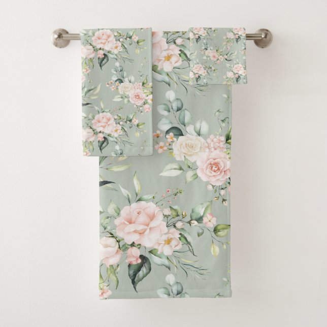 Elegant Rosa Eukalyptus Sage Green Badhandtuch Set (Insitu)
