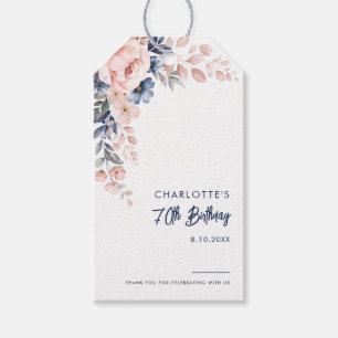 Elegant Rosa Flora 70. Geburtstag Custom Geschenkanhänger