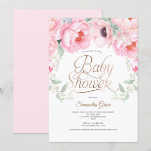 Elegant, rosa, floral, Baby Girl Shower Einladung