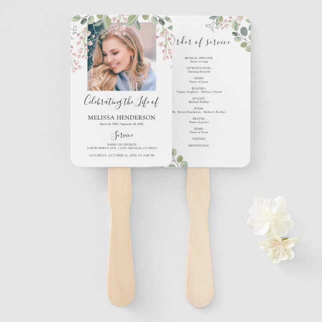 Elegant Rosa Floral | Beerdigungsprogramm Set Fans Fächer (Vorne und Hinten)