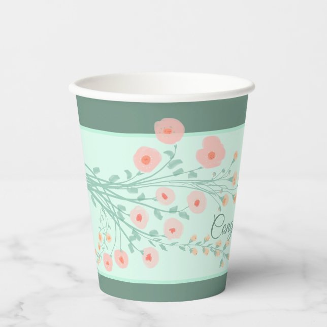 Elegant Rosa Floral Pappbecher (Vorderseite)