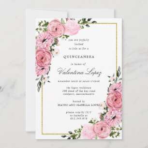 Elegant Rosa Floral Quinceanera Einladung
