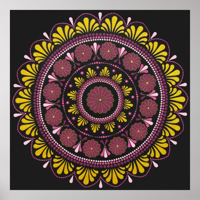 Elegant Rosa Gold Mandala, Boho Zen Dot Art Blume Poster (Vorne)