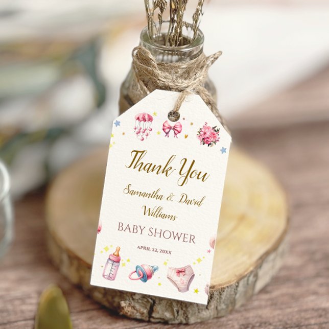 Elegant rosa Graceful Baby Dusche Blüte Geschenkanhänger (Von Creator hochgeladen)