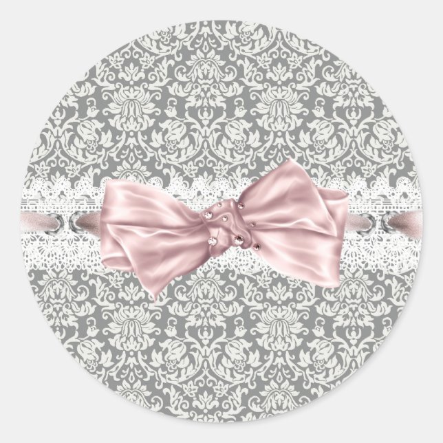 Elegant Rosa Gray Damask Stickers (Vorderseite)
