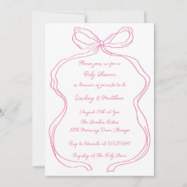 Elegant Rosa Handgezeichnete Coquette Bow Baby Dus Einladung