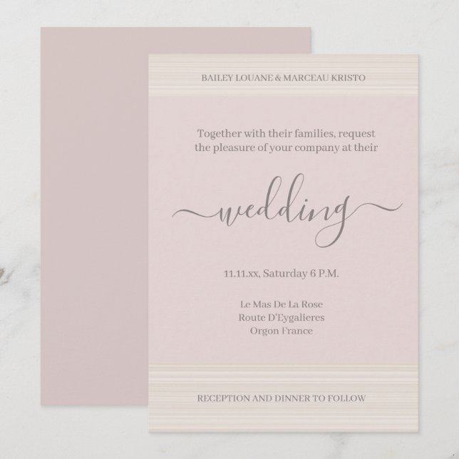 Elegant Rosa Holzkörner Streifen Hochzeit Chic Einladung (Vorne/Hinten)