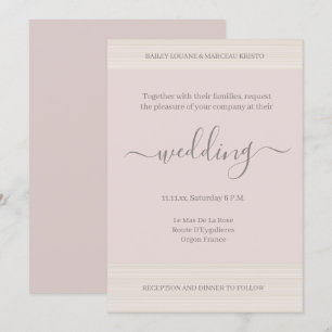 Elegant Rosa Holzkörner Streifen Hochzeit Chic Einladung