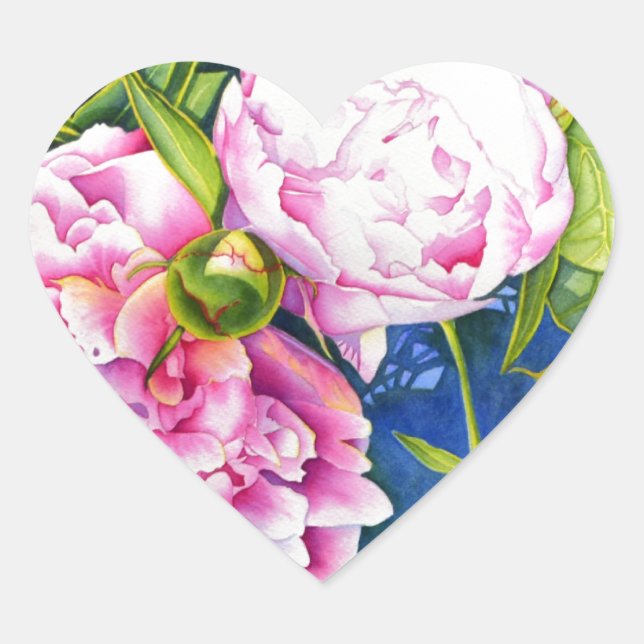 Elegant rosa, klassische Aquarellblüte Herz-Aufkleber (Vorderseite)