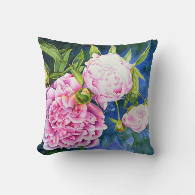 Elegant rosa, klassische Aquarellblüte Kissen (Vorderseite)