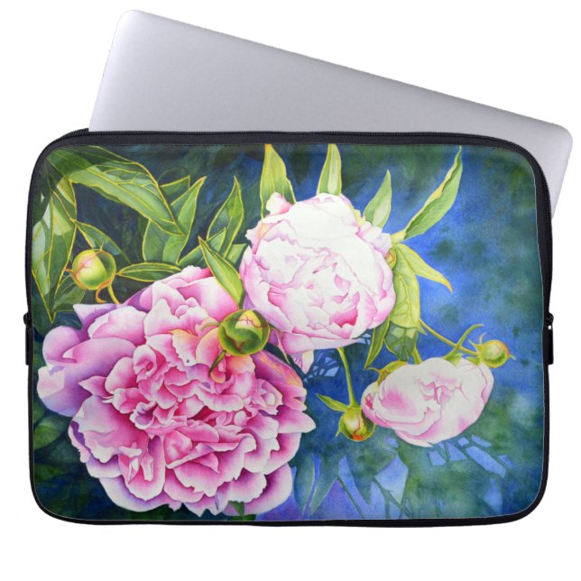 Elegant rosa, klassische Aquarellblüte Laptopschutzhülle (Vorderseite)