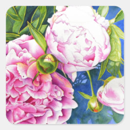 Elegant rosa, klassische Aquarellblüte Quadratischer Aufkleber