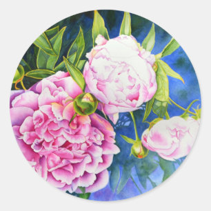 Elegant rosa, klassische Aquarellblüte Runder Aufkleber