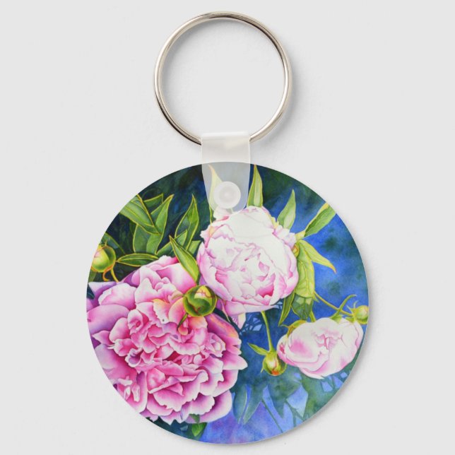 Elegant rosa, klassische Aquarellblüte Schlüsselanhänger (Vorderseite)