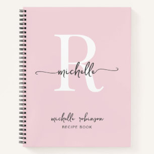 Elegant Rosa Kochbuch Rezept Monogramm Name Notizbuch