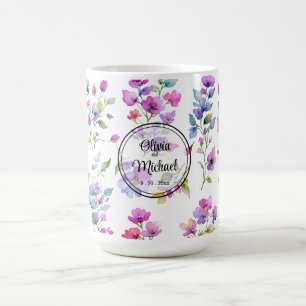 Elegant rosa lila Aquarellfarben-Wildblumen Kaffeetasse