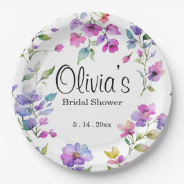 Elegant rosa lila Aquarellfarben-Wildblumen Pappteller