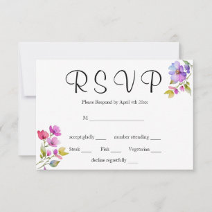 Elegant rosa lila Aquarellfarben-Wildblumen RSVP Karte