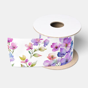 Elegant rosa lila Aquarellfarben-Wildblumen Satinband