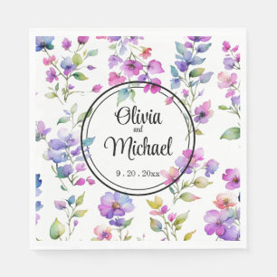 Elegant rosa lila Aquarellfarben-Wildblumen Serviette