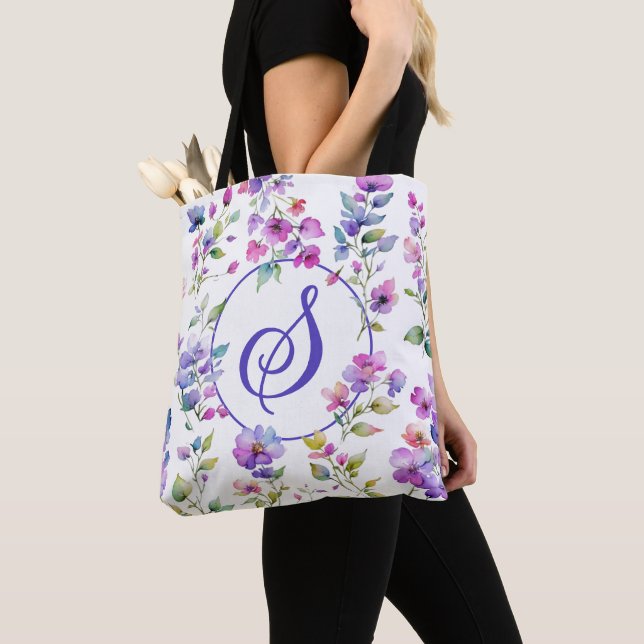 Elegant rosa lila Aquarellfarben-Wildblumen Tasche (Von Nahem)