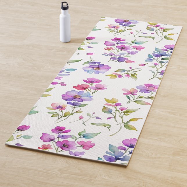 Elegant rosa lila Aquarellfarben-Wildblumen Yogamatte (Beispiel)