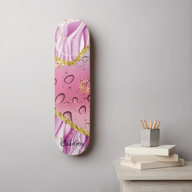 Elegant rosa, Lila und weiß glänzend Ombre Skateboard (Wandkunst)