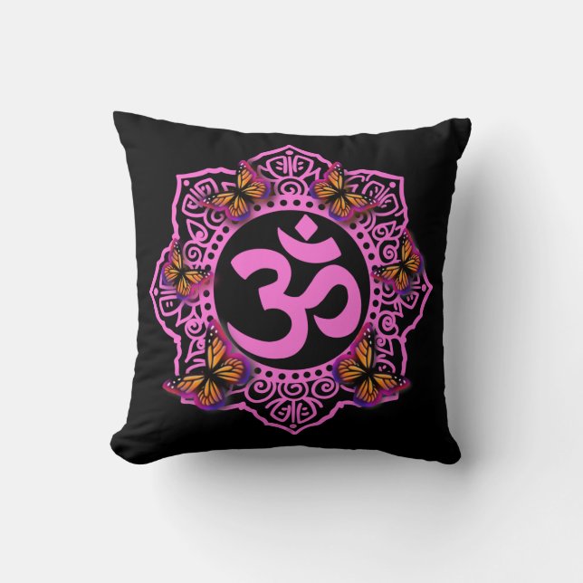 Elegant Rosa Mandala Rosa lila Schmetterlinge Kissen (Vorderseite)