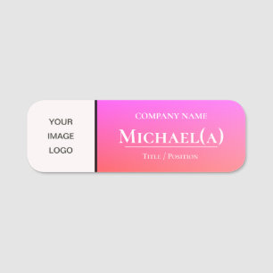 Elegant Rosa Orange Gradient & White: FirmenLOGO Namensschild